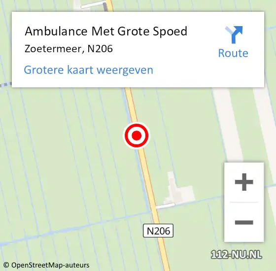 Locatie op kaart van de 112 melding: Ambulance Met Grote Spoed Naar Zoetermeer, N206 op 13 oktober 2014 07:00