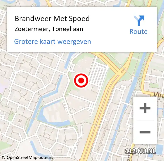 Locatie op kaart van de 112 melding: Brandweer Met Spoed Naar Zoetermeer, Toneellaan op 14 juli 2024 11:19