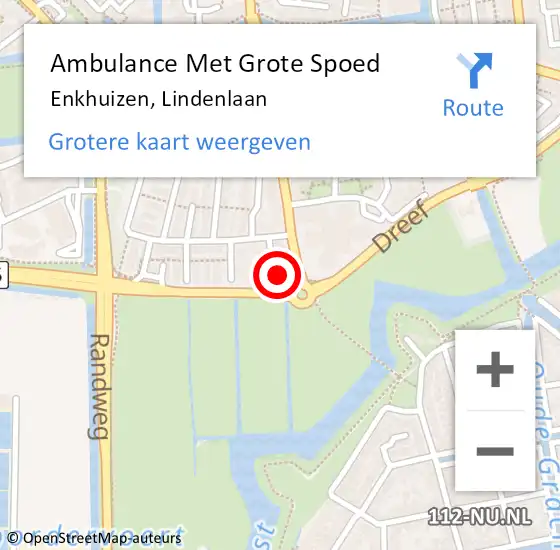 Locatie op kaart van de 112 melding: Ambulance Met Grote Spoed Naar Enkhuizen, Lindenlaan op 14 juli 2024 11:32