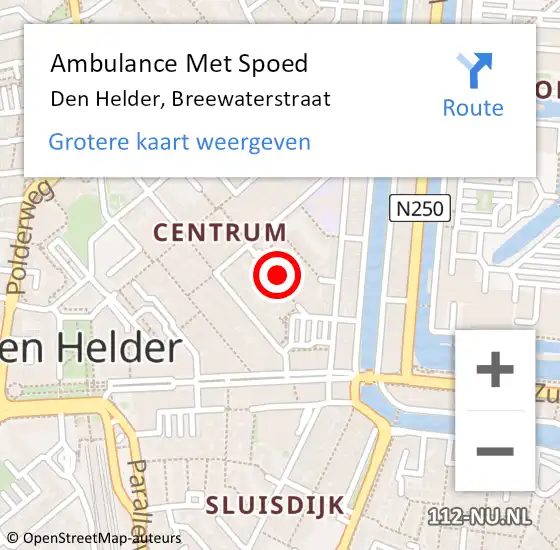 Locatie op kaart van de 112 melding: Ambulance Met Spoed Naar Den Helder, Breewaterstraat op 14 juli 2024 11:39