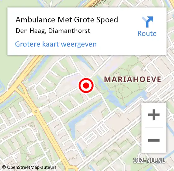 Locatie op kaart van de 112 melding: Ambulance Met Grote Spoed Naar Den Haag, Diamanthorst op 14 juli 2024 11:52