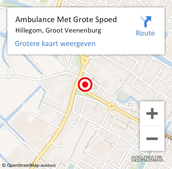 Locatie op kaart van de 112 melding: Ambulance Met Grote Spoed Naar Hillegom, Groot Veenenburg op 14 juli 2024 11:56