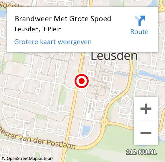 Locatie op kaart van de 112 melding: Brandweer Met Grote Spoed Naar Leusden, 't Plein op 14 juli 2024 12:06