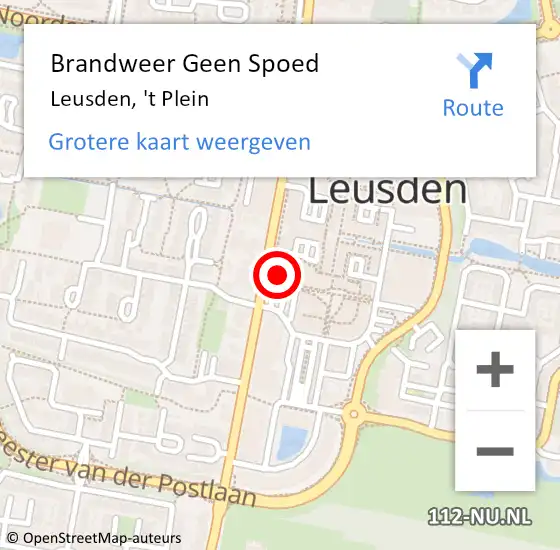 Locatie op kaart van de 112 melding: Brandweer Geen Spoed Naar Leusden, 't Plein op 14 juli 2024 12:08