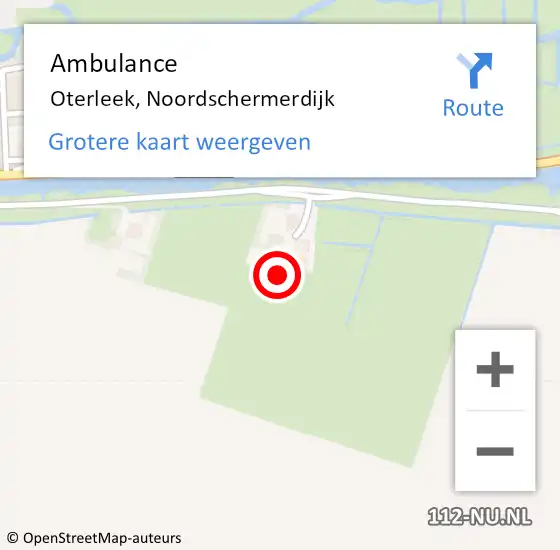 Locatie op kaart van de 112 melding: Ambulance Oterleek, Noordschermerdijk op 14 juli 2024 12:13