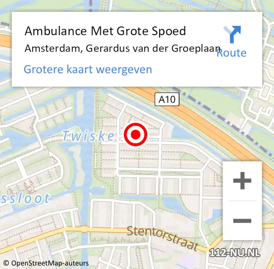 Locatie op kaart van de 112 melding: Ambulance Met Grote Spoed Naar Amsterdam, Gerardus van der Groeplaan op 14 juli 2024 12:16