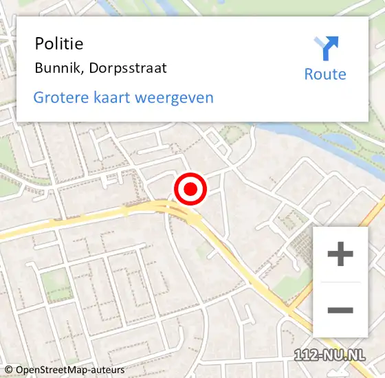 Locatie op kaart van de 112 melding: Politie Bunnik, Dorpsstraat op 14 juli 2024 12:16