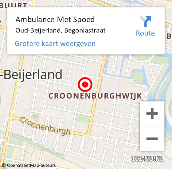 Locatie op kaart van de 112 melding: Ambulance Met Spoed Naar Oud-Beijerland, Begoniastraat op 14 juli 2024 12:17