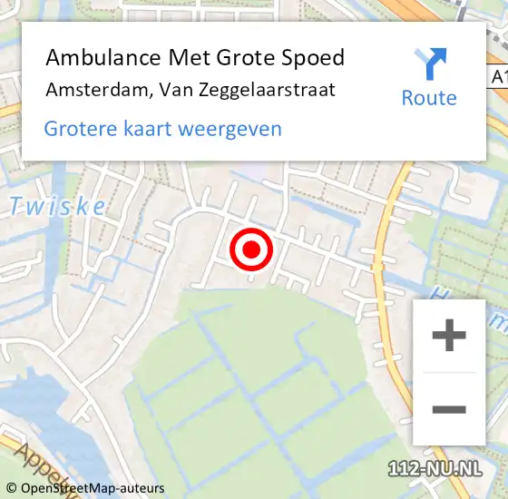 Locatie op kaart van de 112 melding: Ambulance Met Grote Spoed Naar Amsterdam, Van Zeggelaarstraat op 14 juli 2024 12:22