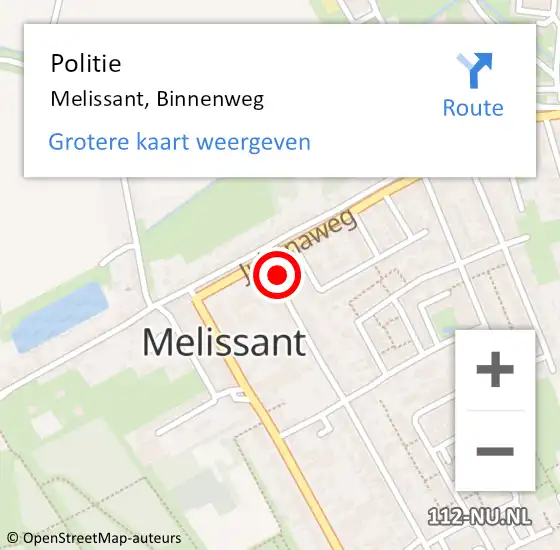 Locatie op kaart van de 112 melding: Politie Melissant, Binnenweg op 14 juli 2024 12:34