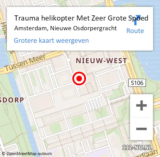 Locatie op kaart van de 112 melding: Trauma helikopter Met Zeer Grote Spoed Naar Amsterdam, Nieuwe Osdorpergracht op 14 juli 2024 12:55