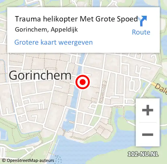 Locatie op kaart van de 112 melding: Trauma helikopter Met Grote Spoed Naar Gorinchem, Appeldijk op 14 juli 2024 13:08