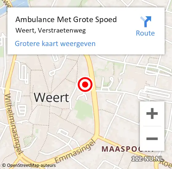 Locatie op kaart van de 112 melding: Ambulance Met Grote Spoed Naar Weert, Verstraetenweg op 14 juli 2024 13:19