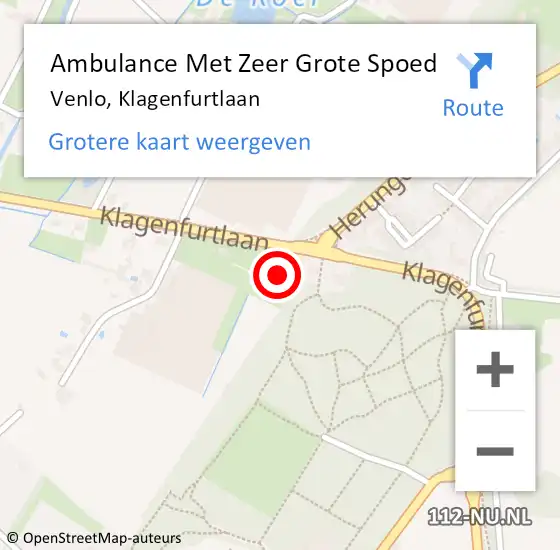 Locatie op kaart van de 112 melding: Ambulance Met Zeer Grote Spoed Naar Venlo, Klagenfurtlaan op 14 juli 2024 13:20