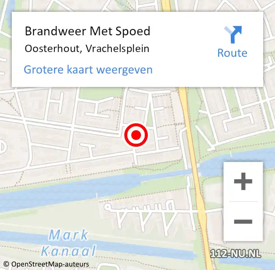 Locatie op kaart van de 112 melding: Brandweer Met Spoed Naar Oosterhout, Vrachelsplein op 14 juli 2024 13:29