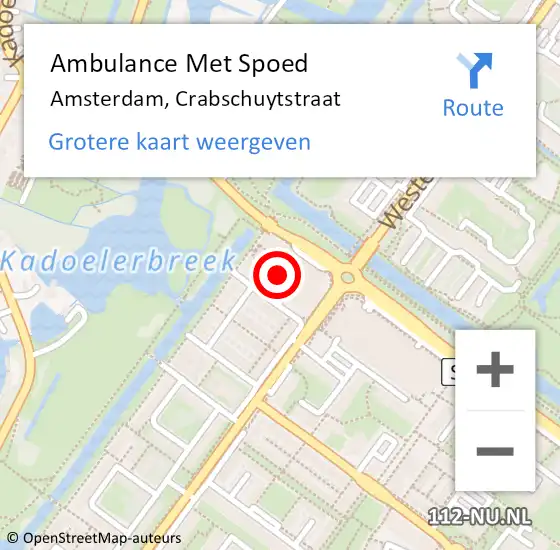 Locatie op kaart van de 112 melding: Ambulance Met Spoed Naar Amsterdam, Crabschuytstraat op 14 juli 2024 13:44