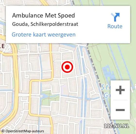 Locatie op kaart van de 112 melding: Ambulance Met Spoed Naar Gouda, Schilkerpolderstraat op 14 juli 2024 13:55