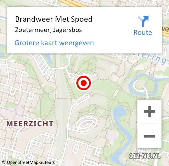 Locatie op kaart van de 112 melding: Brandweer Met Spoed Naar Zoetermeer, Jagersbos op 14 juli 2024 14:10