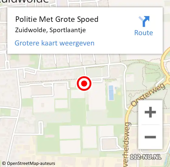 Locatie op kaart van de 112 melding: Politie Met Grote Spoed Naar Zuidwolde, Sportlaantje op 14 juli 2024 14:19