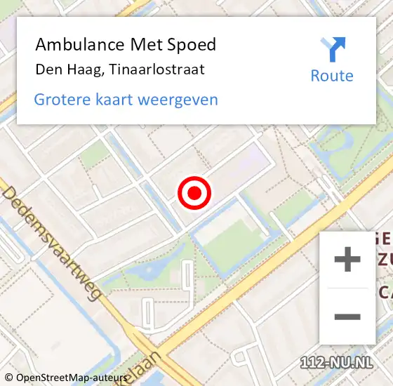 Locatie op kaart van de 112 melding: Ambulance Met Spoed Naar Den Haag, Tinaarlostraat op 14 juli 2024 14:22