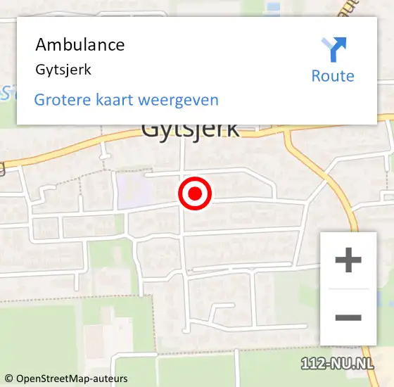 Locatie op kaart van de 112 melding: Ambulance Gytsjerk op 14 juli 2024 14:30