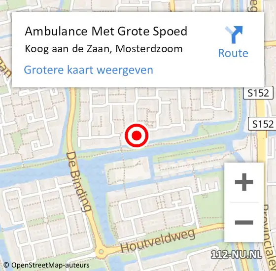 Locatie op kaart van de 112 melding: Ambulance Met Grote Spoed Naar Koog aan de Zaan, Mosterdzoom op 14 juli 2024 14:37