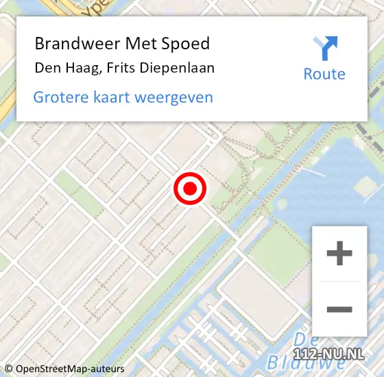 Locatie op kaart van de 112 melding: Brandweer Met Spoed Naar Den Haag, Frits Diepenlaan op 14 juli 2024 14:43