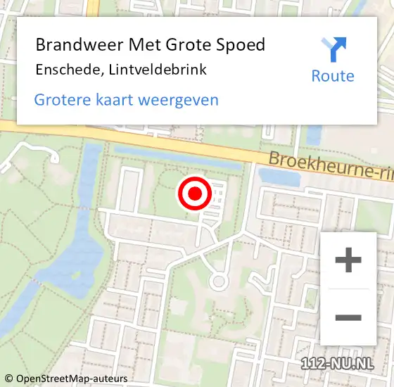 Locatie op kaart van de 112 melding: Brandweer Met Grote Spoed Naar Enschede, Lintveldebrink op 14 juli 2024 14:44