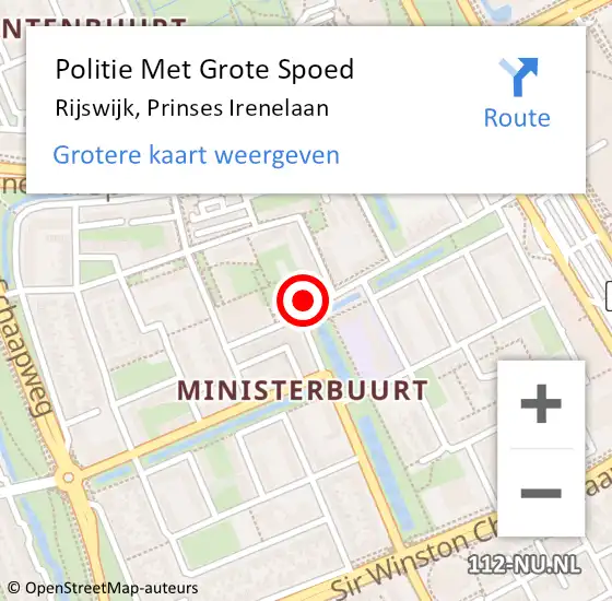 Locatie op kaart van de 112 melding: Politie Met Grote Spoed Naar Rijswijk, Prinses Irenelaan op 14 juli 2024 14:44