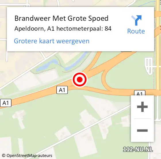 Locatie op kaart van de 112 melding: Brandweer Met Grote Spoed Naar Apeldoorn, A1 hectometerpaal: 84 op 14 juli 2024 14:48