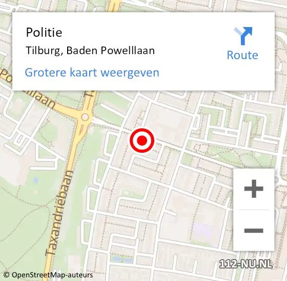 Locatie op kaart van de 112 melding: Politie Tilburg, Baden Powelllaan op 14 juli 2024 15:05