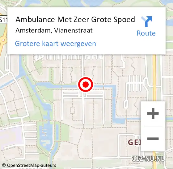 Locatie op kaart van de 112 melding: Ambulance Met Zeer Grote Spoed Naar Amsterdam, Vianenstraat op 14 juli 2024 15:12