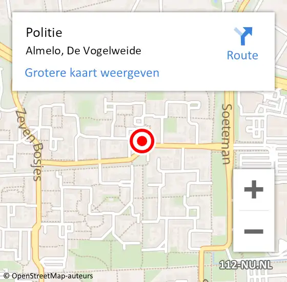 Locatie op kaart van de 112 melding: Politie Almelo, De Vogelweide op 14 juli 2024 15:19