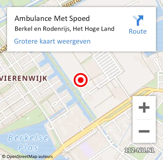 Locatie op kaart van de 112 melding: Ambulance Met Spoed Naar Berkel en Rodenrijs, Het Hoge Land op 14 juli 2024 15:24