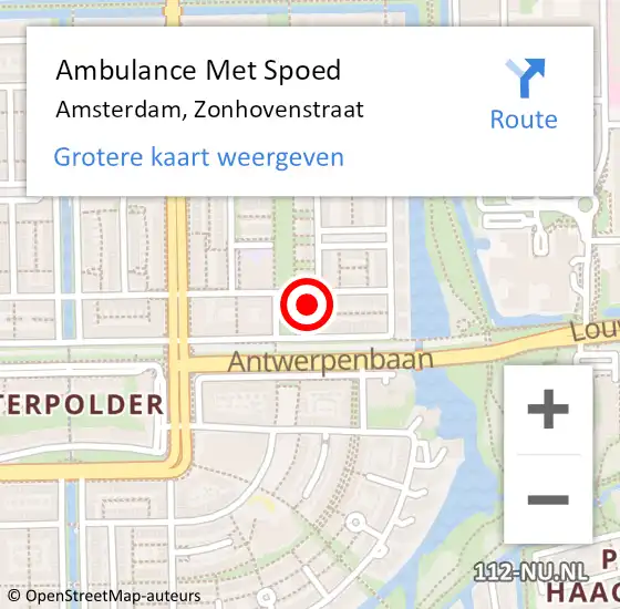 Locatie op kaart van de 112 melding: Ambulance Met Spoed Naar Amsterdam, Zonhovenstraat op 14 juli 2024 15:26