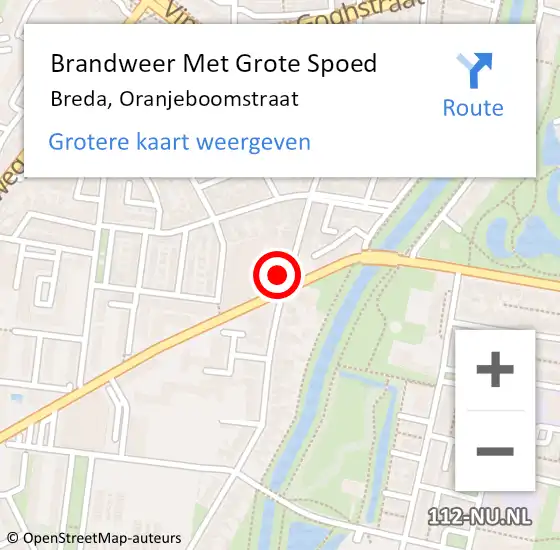 Locatie op kaart van de 112 melding: Brandweer Met Grote Spoed Naar Breda, Oranjeboomstraat op 14 juli 2024 15:33