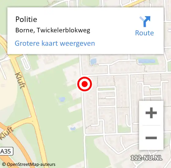 Locatie op kaart van de 112 melding: Politie Borne, Twickelerblokweg op 14 juli 2024 15:44