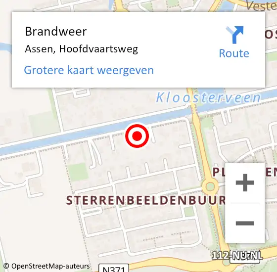 Locatie op kaart van de 112 melding: Brandweer Assen, Hoofdvaartsweg op 14 juli 2024 15:50