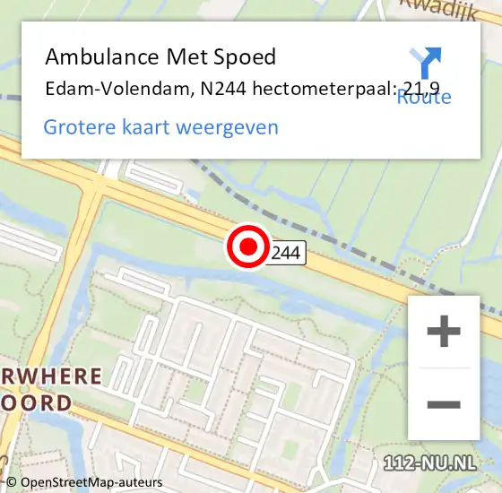 Locatie op kaart van de 112 melding: Ambulance Met Spoed Naar Edam-Volendam, N244 hectometerpaal: 21,9 op 14 juli 2024 16:01