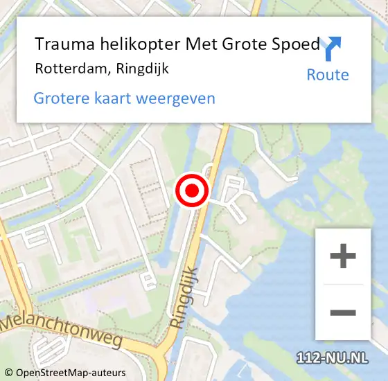 Locatie op kaart van de 112 melding: Trauma helikopter Met Grote Spoed Naar Rotterdam, Ringdijk op 14 juli 2024 16:10