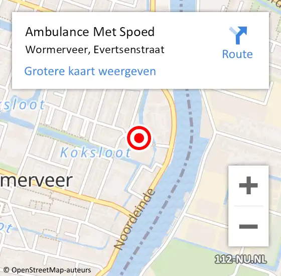 Locatie op kaart van de 112 melding: Ambulance Met Spoed Naar Wormerveer, Evertsenstraat op 14 juli 2024 16:16