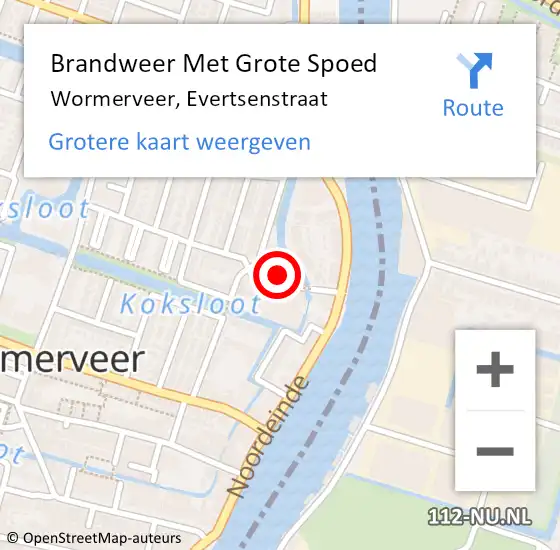 Locatie op kaart van de 112 melding: Brandweer Met Grote Spoed Naar Wormerveer, Evertsenstraat op 14 juli 2024 16:20