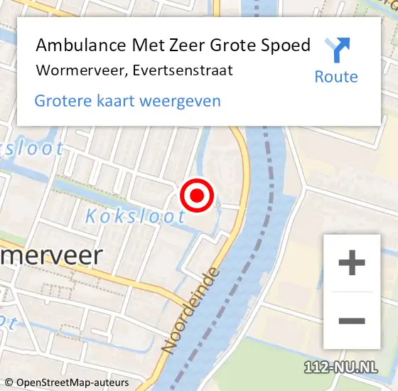 Locatie op kaart van de 112 melding: Ambulance Met Zeer Grote Spoed Naar Wormerveer, Evertsenstraat op 14 juli 2024 16:20