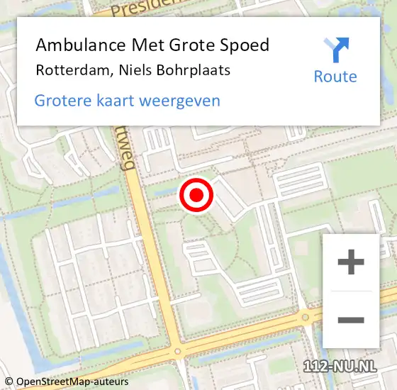 Locatie op kaart van de 112 melding: Ambulance Met Grote Spoed Naar Rotterdam, Niels Bohrplaats op 14 juli 2024 16:39