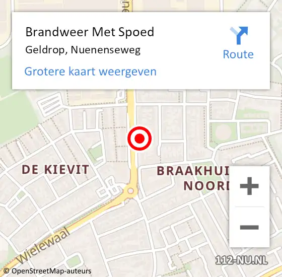 Locatie op kaart van de 112 melding: Brandweer Met Spoed Naar Geldrop, Nuenenseweg op 14 juli 2024 16:46