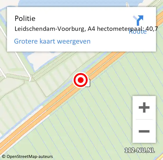 Locatie op kaart van de 112 melding: Politie Leidschendam-Voorburg, A4 hectometerpaal: 40,7 op 14 juli 2024 16:54