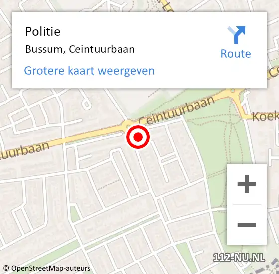 Locatie op kaart van de 112 melding: Politie Bussum, Ceintuurbaan op 14 juli 2024 16:57