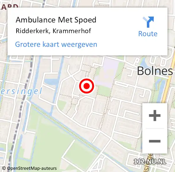 Locatie op kaart van de 112 melding: Ambulance Met Spoed Naar Ridderkerk, Krammerhof op 14 juli 2024 17:04