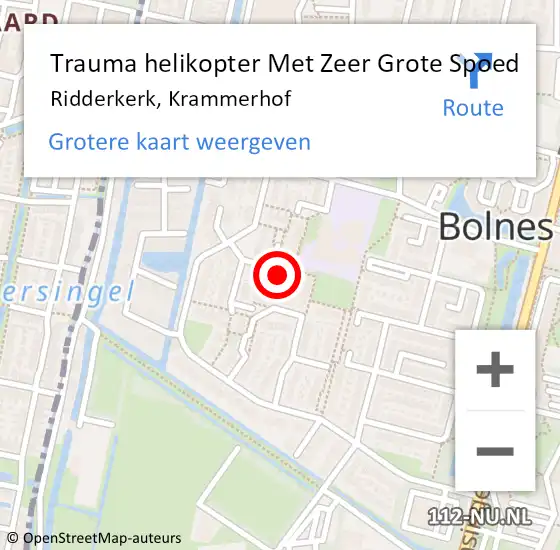 Locatie op kaart van de 112 melding: Trauma helikopter Met Zeer Grote Spoed Naar Ridderkerk, Krammerhof op 14 juli 2024 17:10