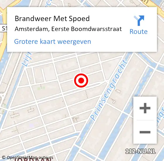 Locatie op kaart van de 112 melding: Brandweer Met Spoed Naar Amsterdam, Eerste Boomdwarsstraat op 14 juli 2024 17:41